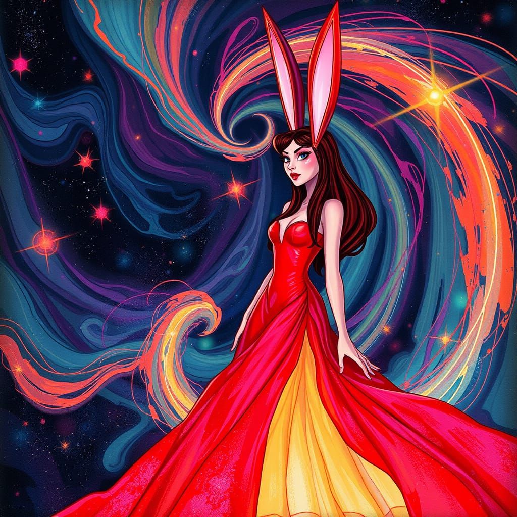 Jessica Rabbit in Astral Cosmos, Mixed Media Illustration