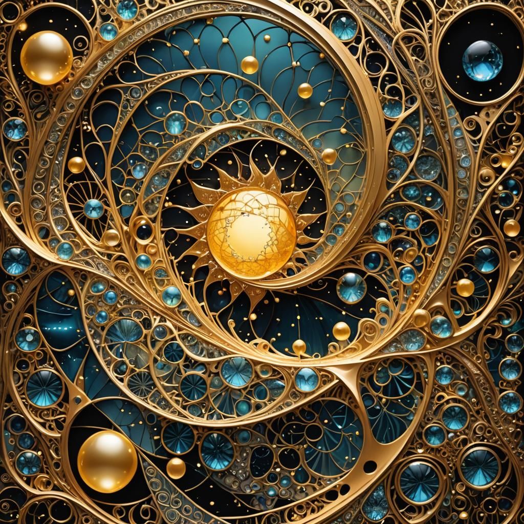 Surreal Golden Wonderland: Fractal String Art Landscape