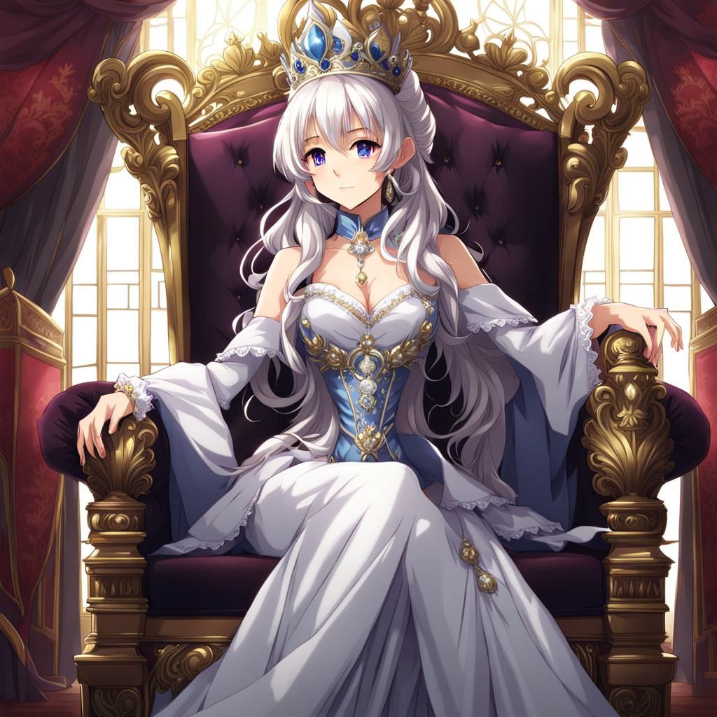 Anime Princess on Throne in Manga Style