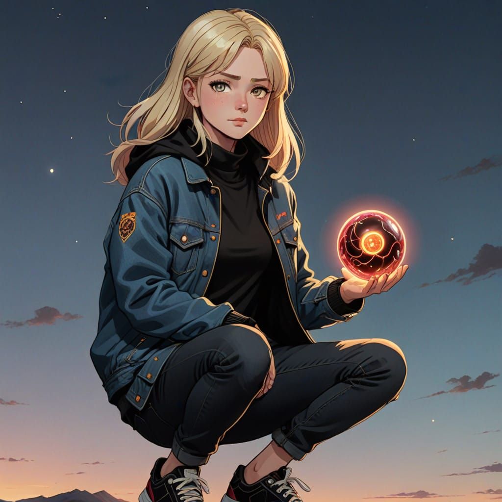 Fantasy Cartoon: Girl With Magic Ball and Boy With Golden Si...