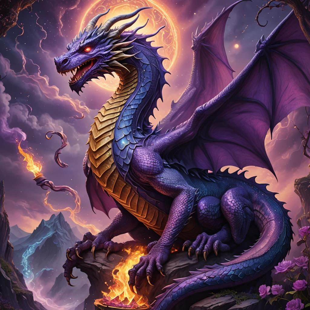Purple Dragon Tarot Card in Fantasy Art Style