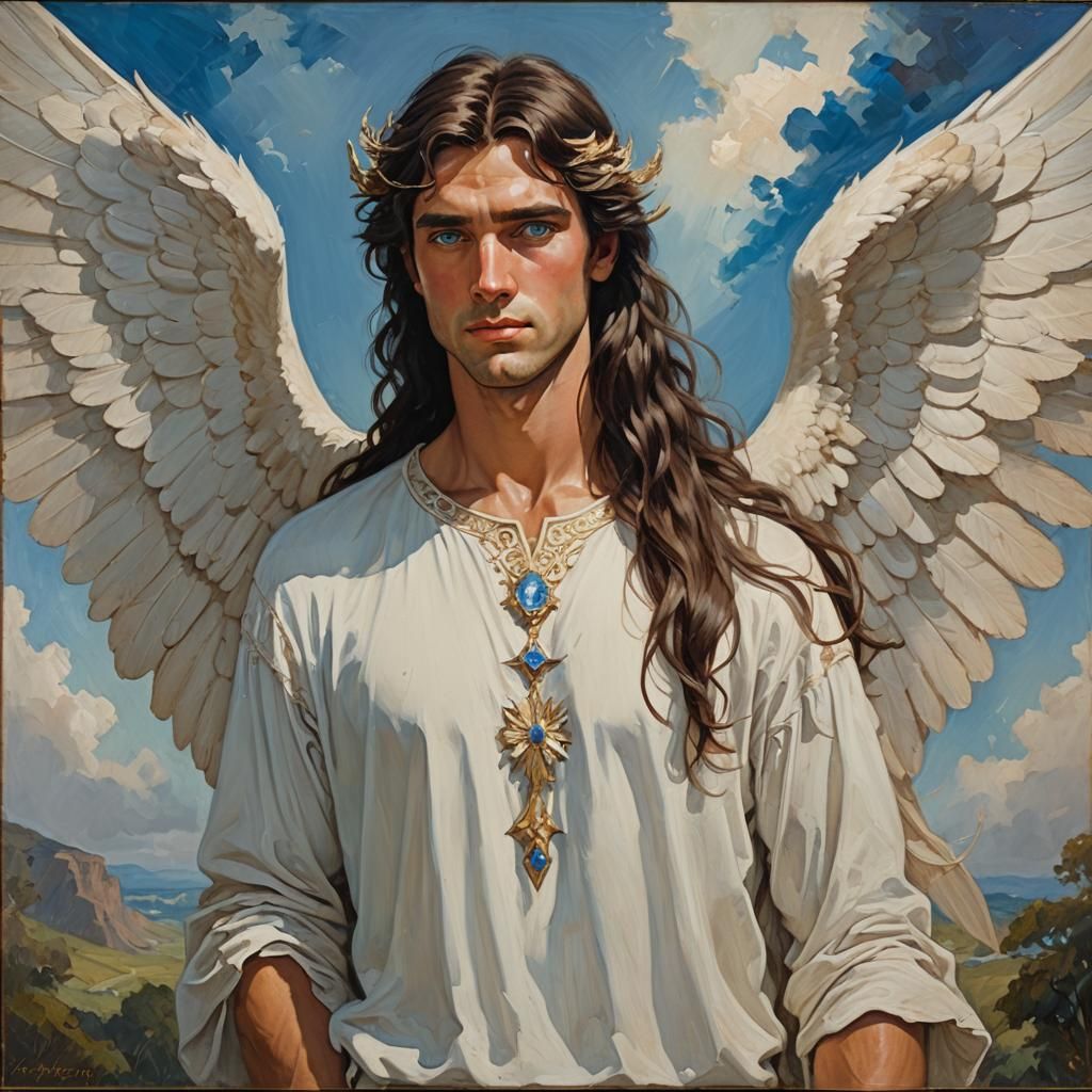 Angelic Couple with Blue Eyes in Oil Painting Style