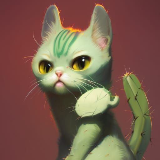 Adorable Cat Cactus Concept Art in 8K Resolution