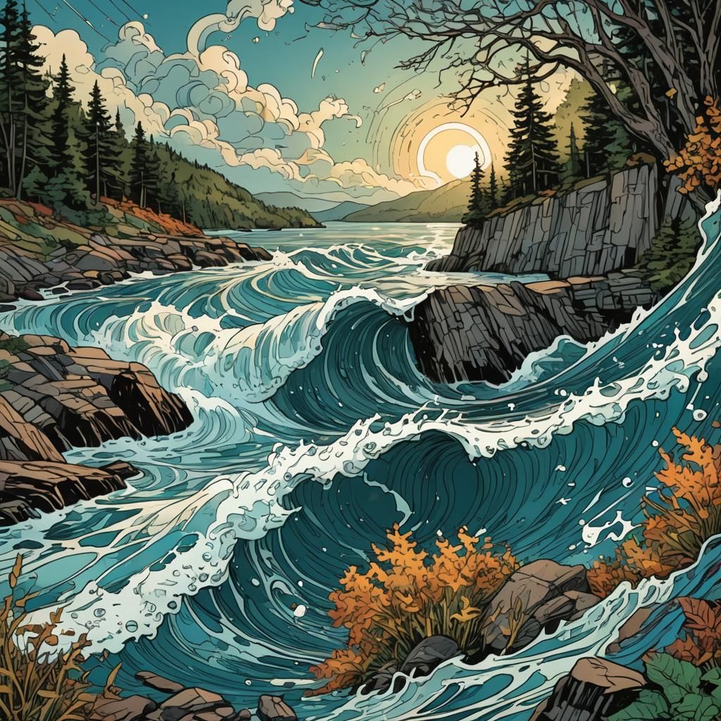 Great Lakes Comic Book Art in Earthy Tones