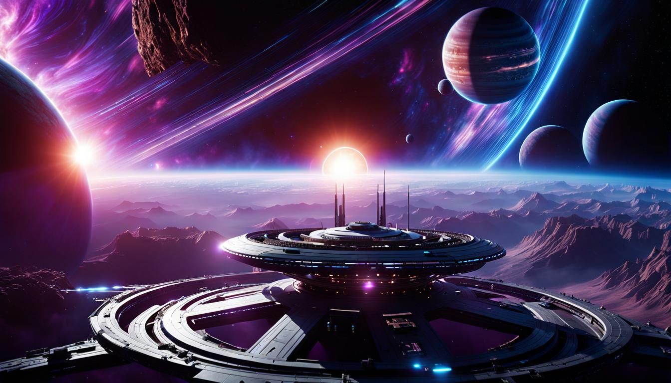 Alien Space Station Orbits Black Hole: Hyperrealistic Sci-Fi