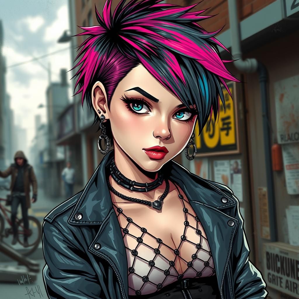 Punk Girl with Piercings in Comic Book Style