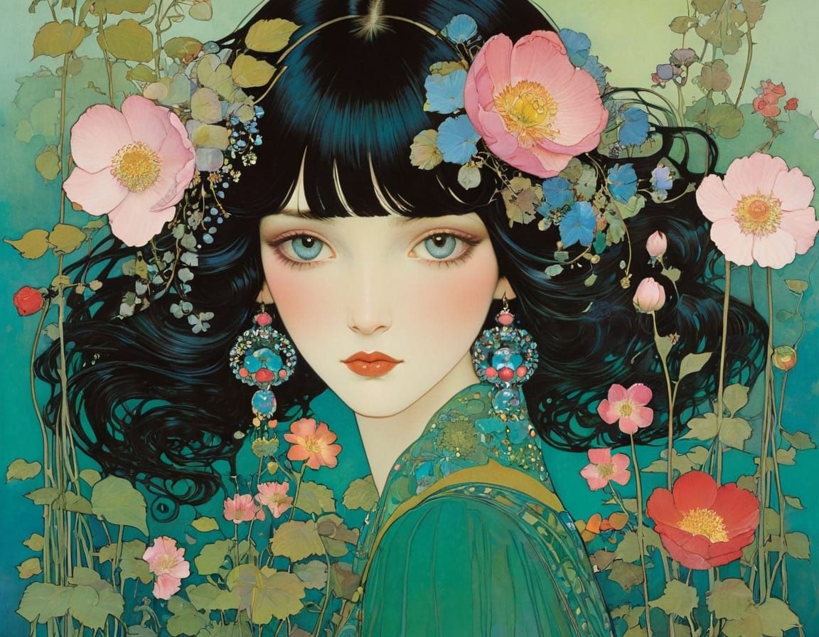 Spring Blossoms in Art Nouveau Style