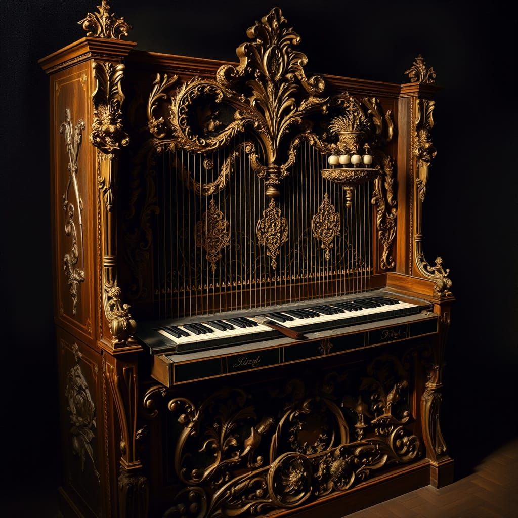 Antique Harpsichord in Chiaroscuro Flemish Baroque Style