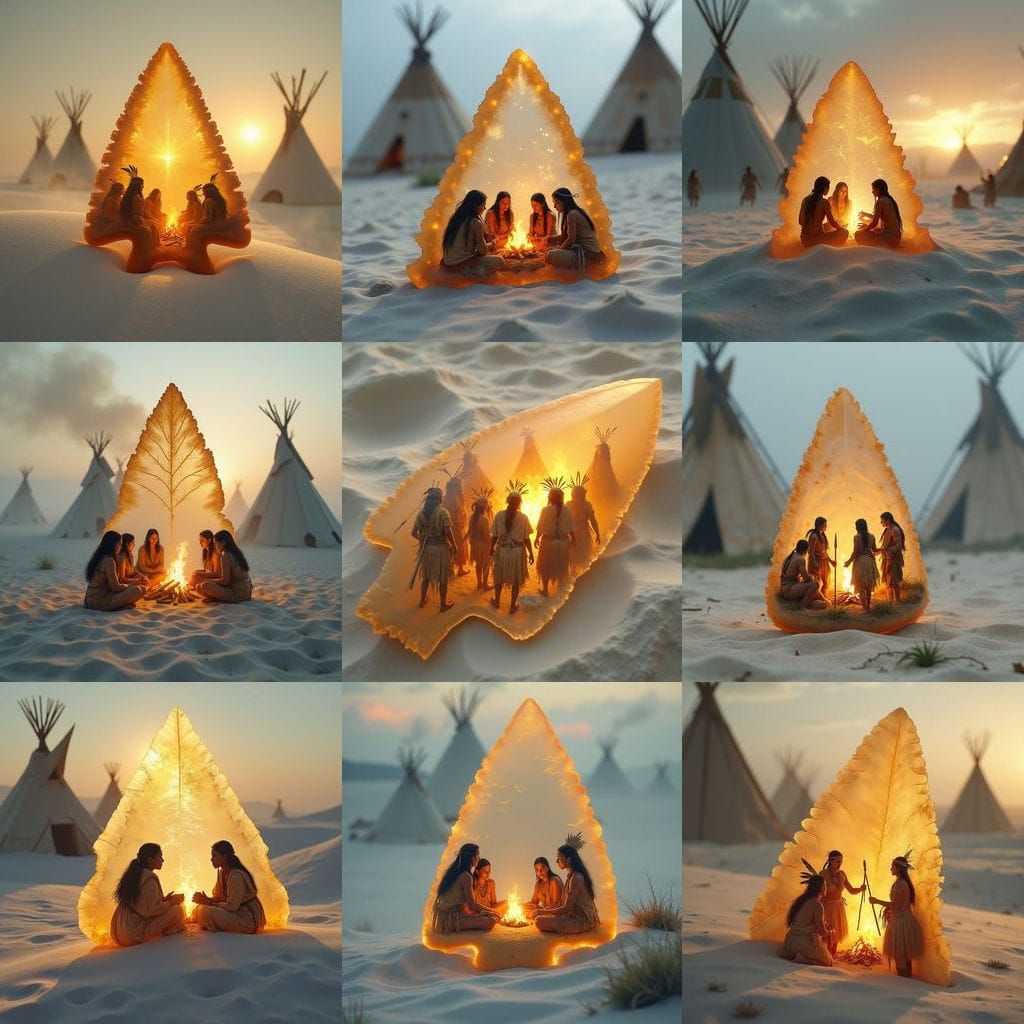 Ancient Indian Scene Within Ethereal Arrowhead