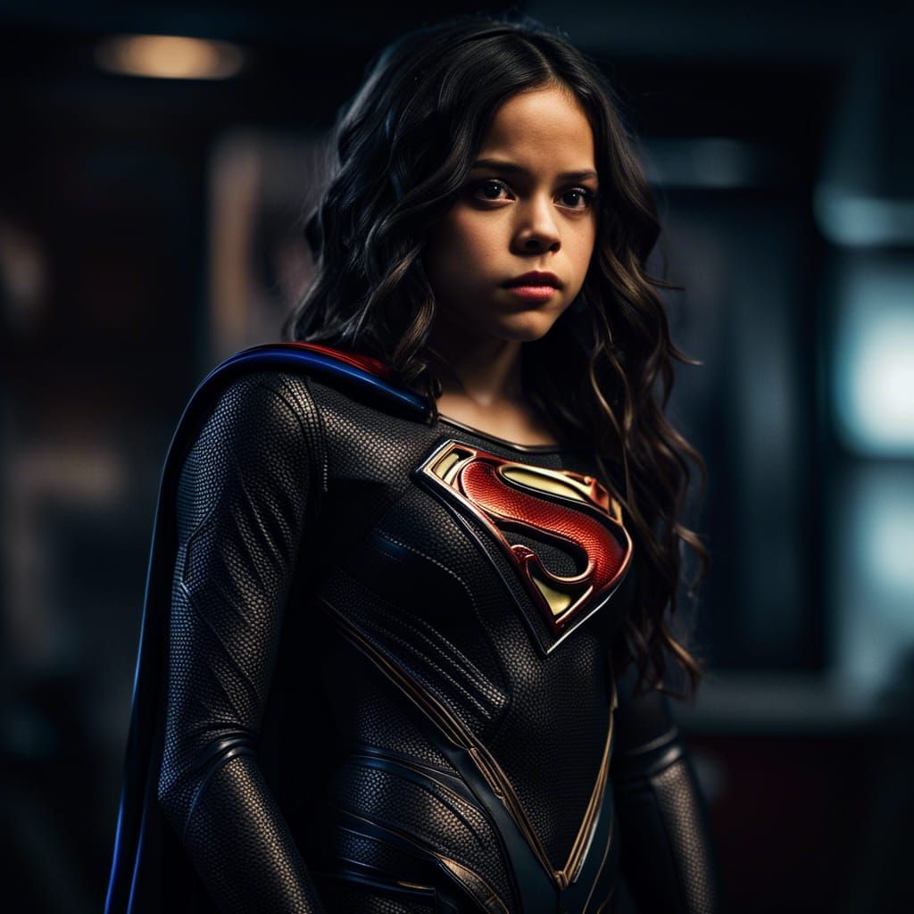 Woman in Black Superman Suit, Hyperrealistic