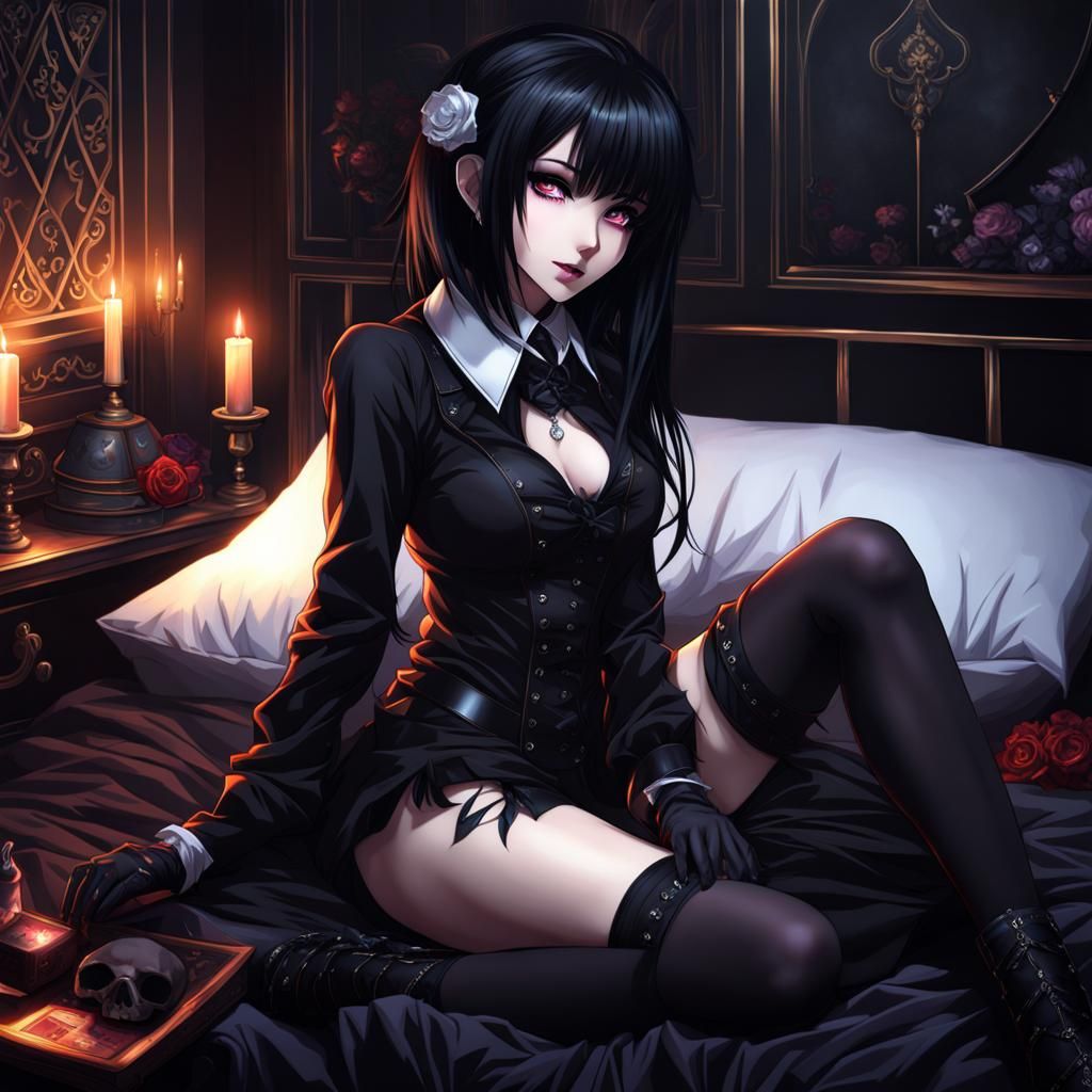 Goth Anime Girl Portrait in Darkest Dungeon Style