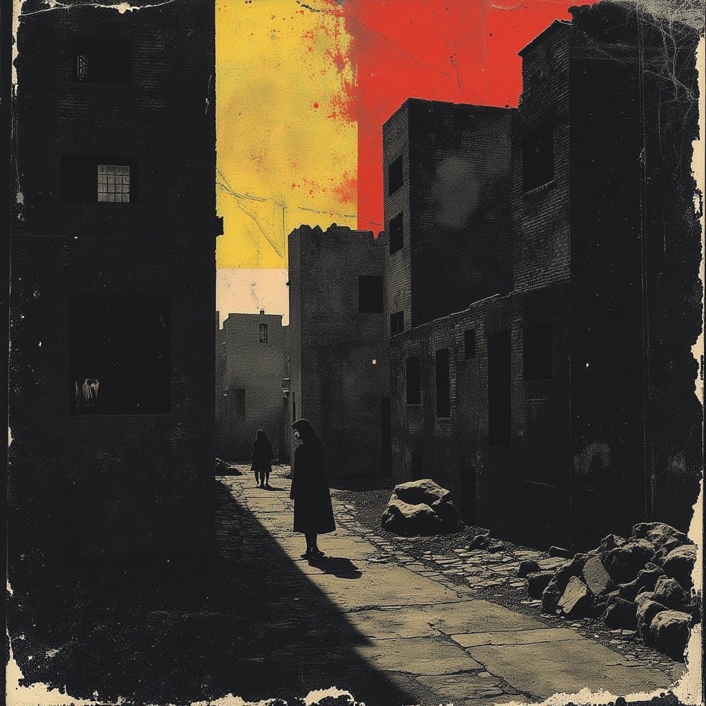 Dark Fantasy City in Ruins, Lit by an Otherworldly Presence