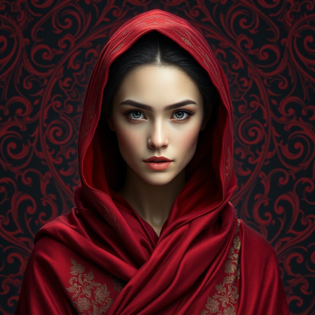 Ethereal Crimson Portrait in Fantasy Style