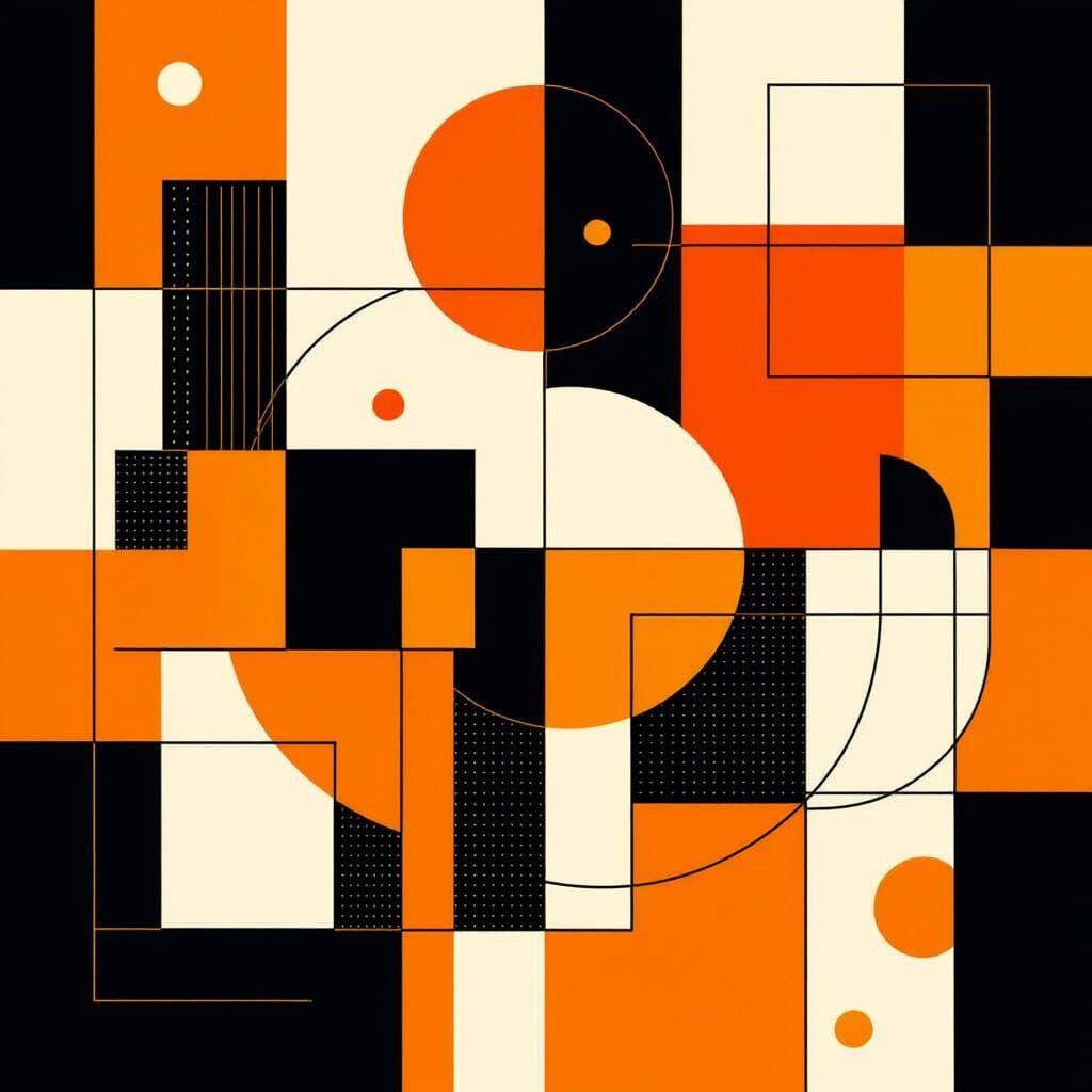 Abstract Geometric Line Art in Black and Orange