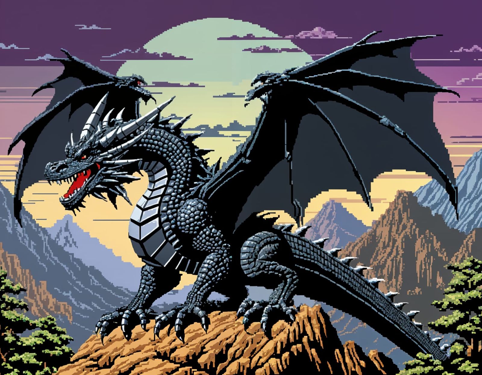 8-bit Black Dragon Pixel Art