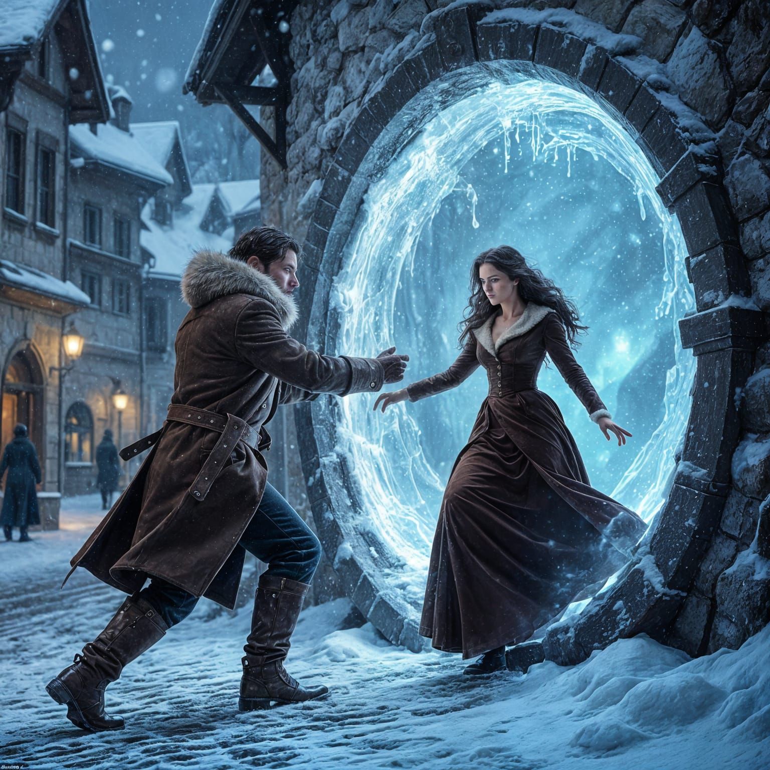 Ethereal Portal in a Snowy Austrian Town