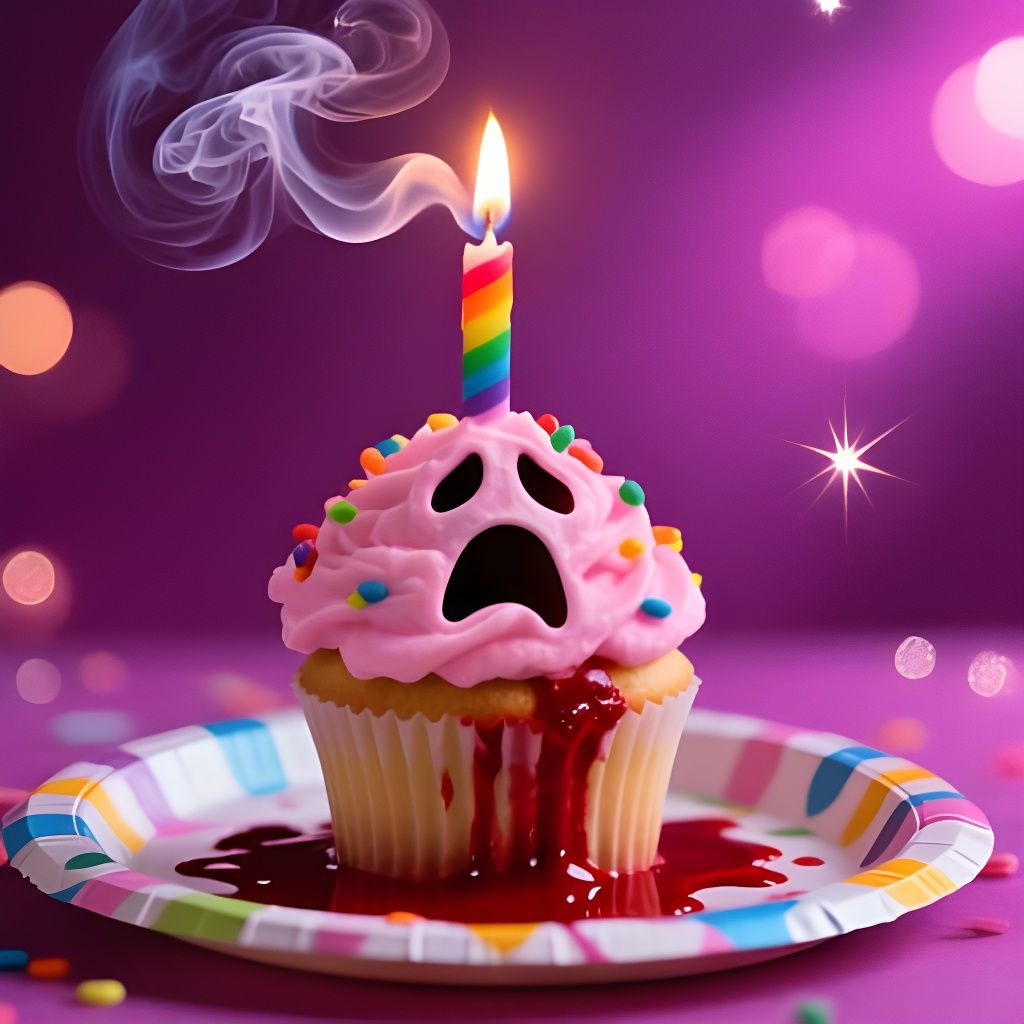 Surreal Cupcake with Ghostly Smoke and Oozing Blood