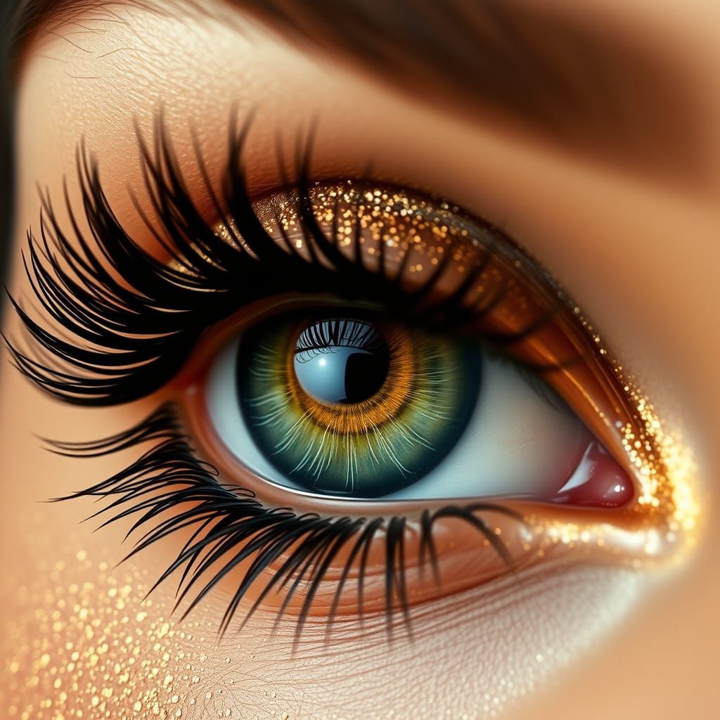 Golden Glitter Eye in Art Nouveau Style