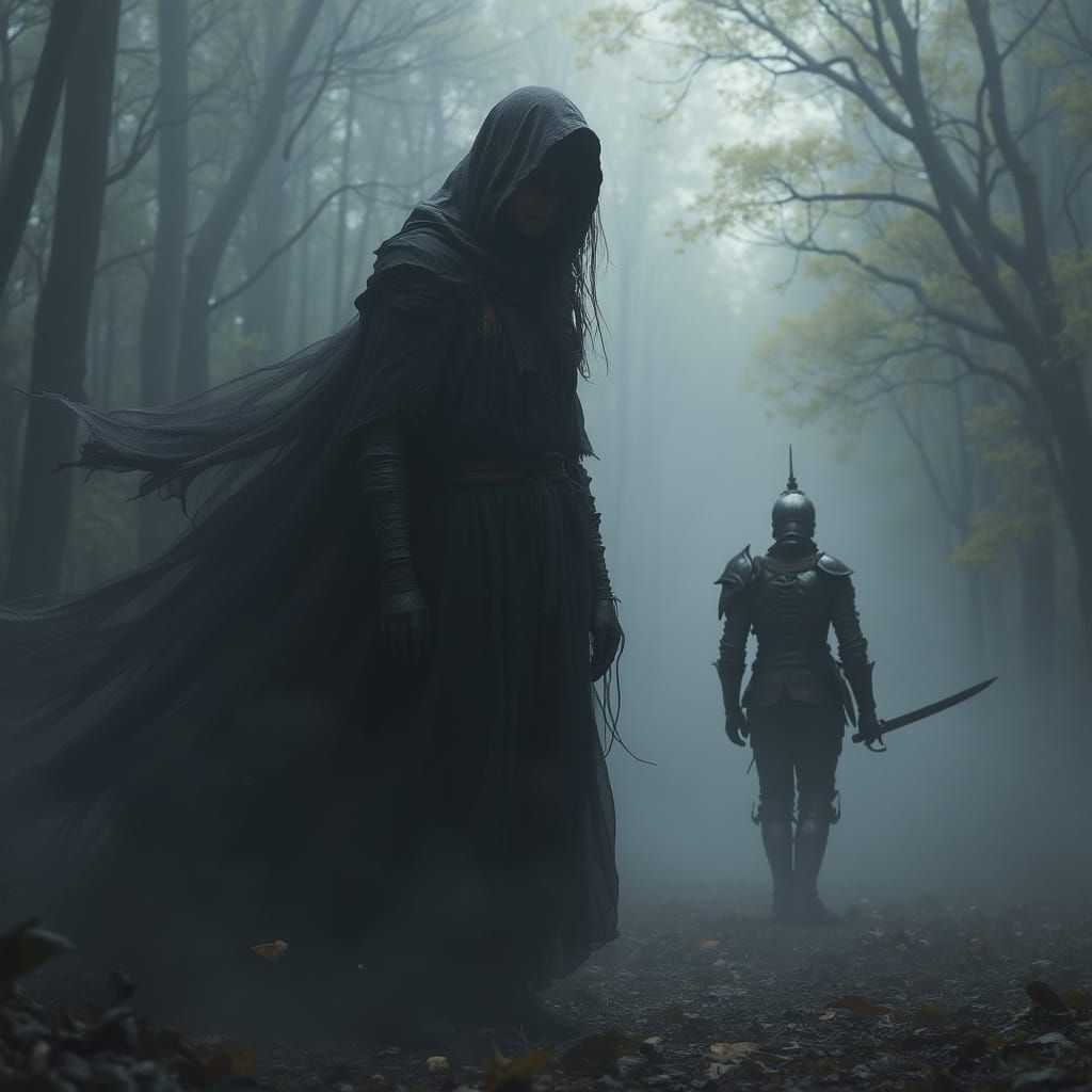 Ethereal Female Spectre in Dark Fantasy Fog