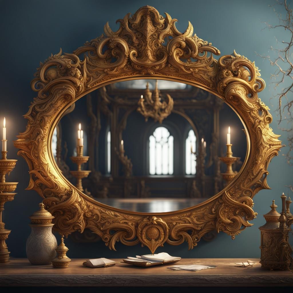 Enchanted Golden Mirror with Ancient Magic