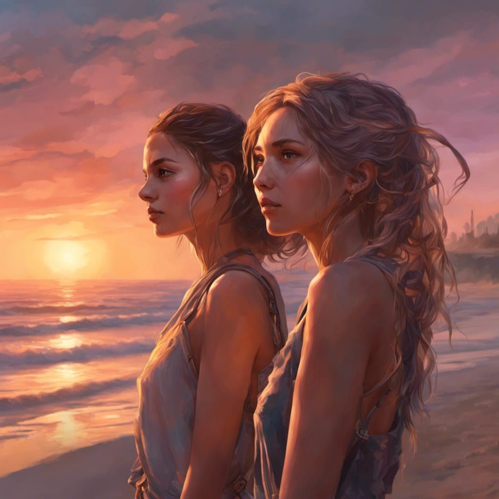 Sunset Beach Portrait in Hyperdetailed Digital Art