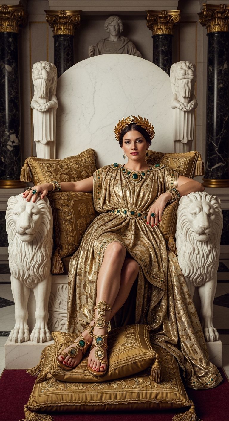 Opulent Roman Empress on Lion Throne, Classical Portrait
