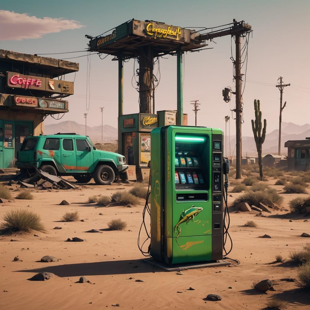Cyberpunk Lizard Finds Coffee in Desert