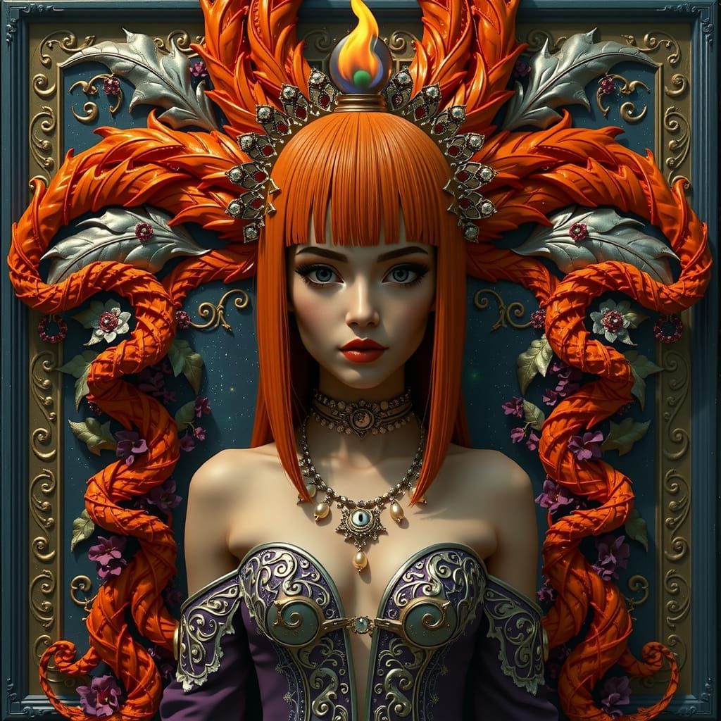 Woman in Starry Night Sky with Fractal Outfit