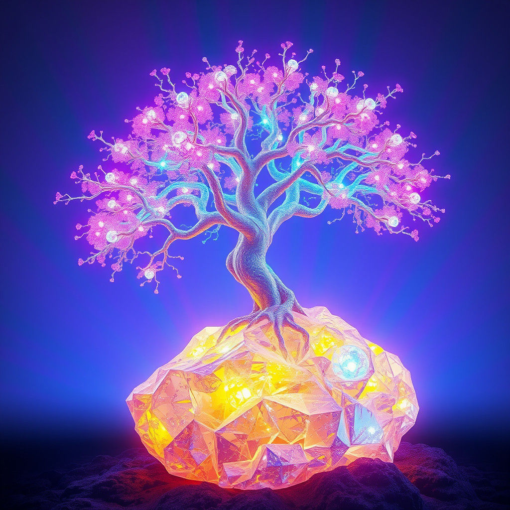 Holographic Cherry Tree in Cyberpunk Dreamscape