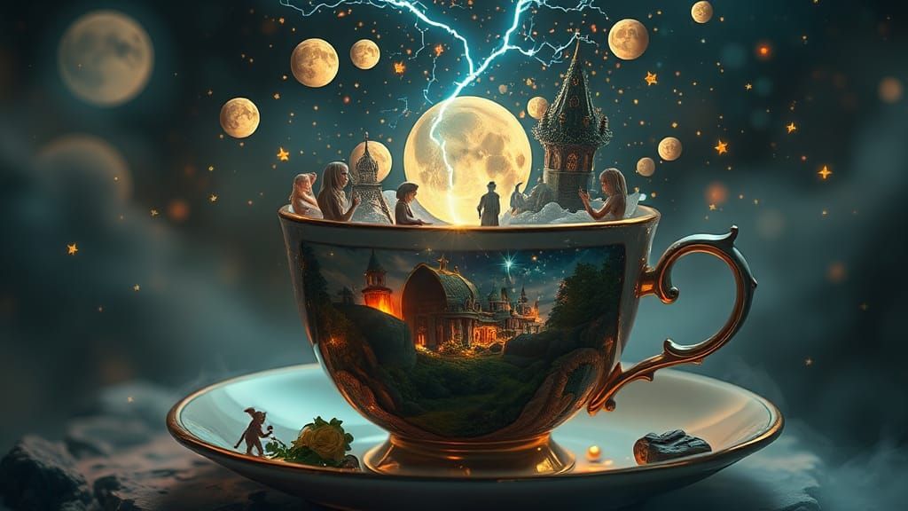 Fantasy World in Teacup Digital Illustration