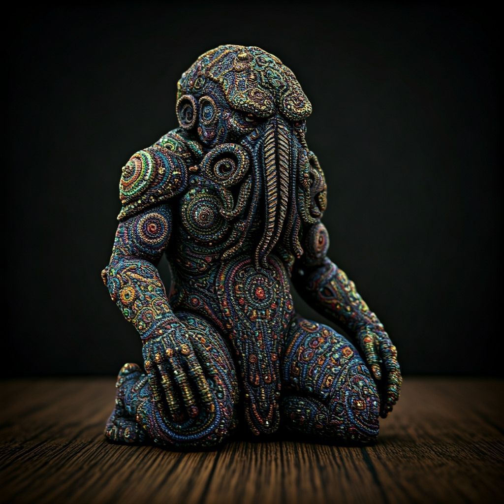 Beaded Cthulhu Statue in Psychedelic Style