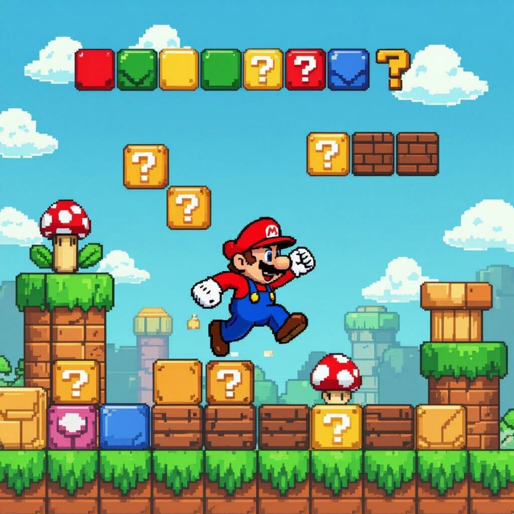 Mario Jumps in Vibrant 2D Pixel Art Style