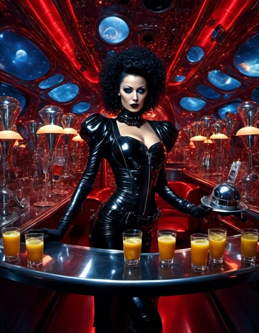 waitress in a space bar