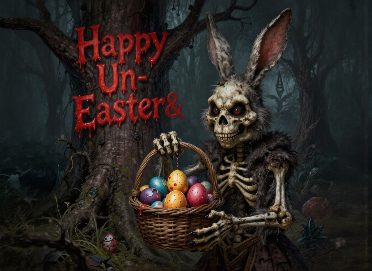 Creepy Easter Bunny with Red Horror Message