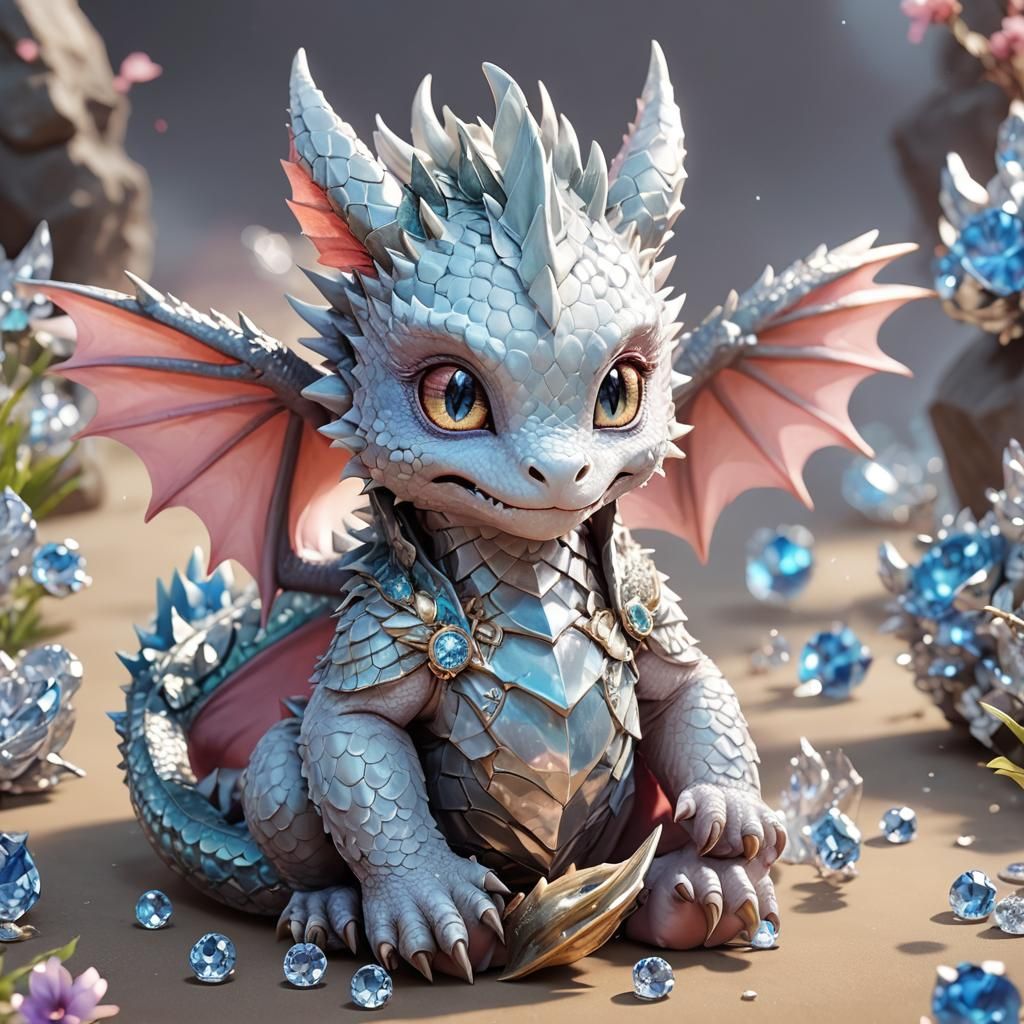 Cute Miniature Baby Dragon Diamante in Anime Style