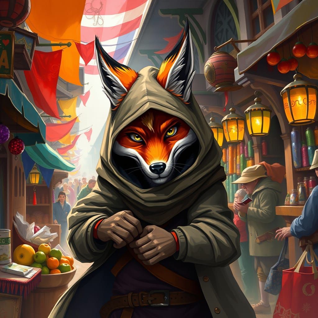 Medieval Fox Thief Steals from Busy Marketplace