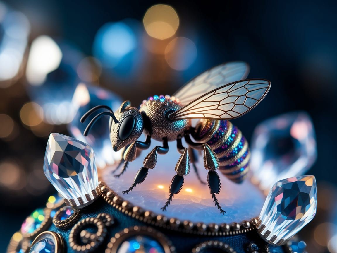 Luxurious Jewel-Like Bee in Whimsical Fantasy Style
