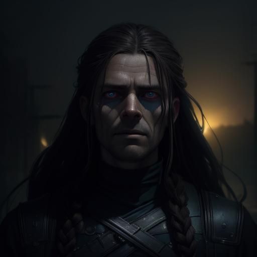 Intense Portrait of Braided Man in Dramatic Lighting
