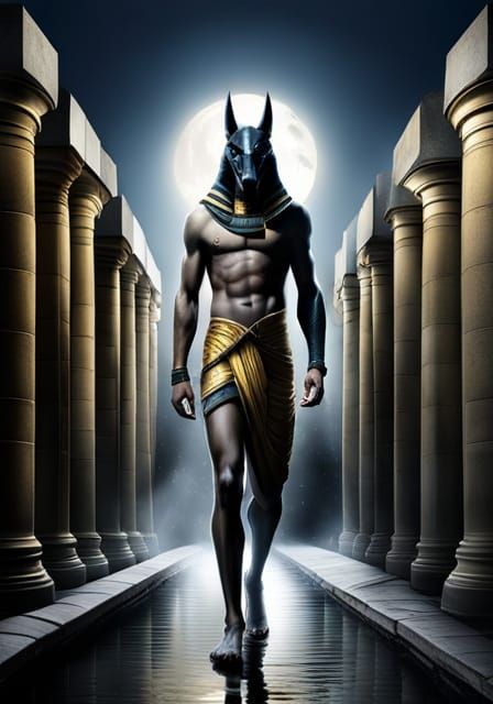 Anubis, Egyptian God, in Hyperdetailed Photograph