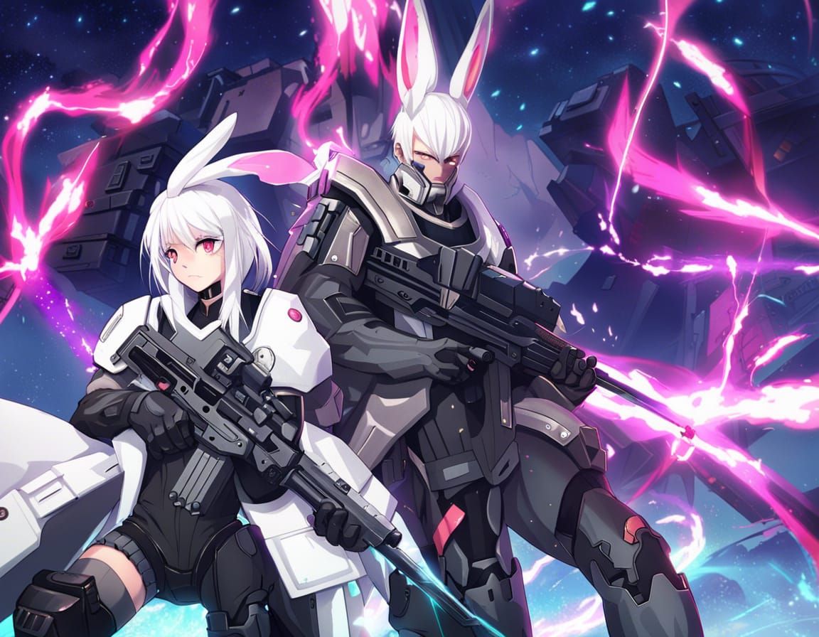 Sci-Fi Rabbit-Folk and Soldier in Dystopian Armor