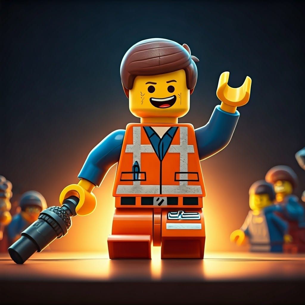 Emmett from the Lego Movies Dances on a Table