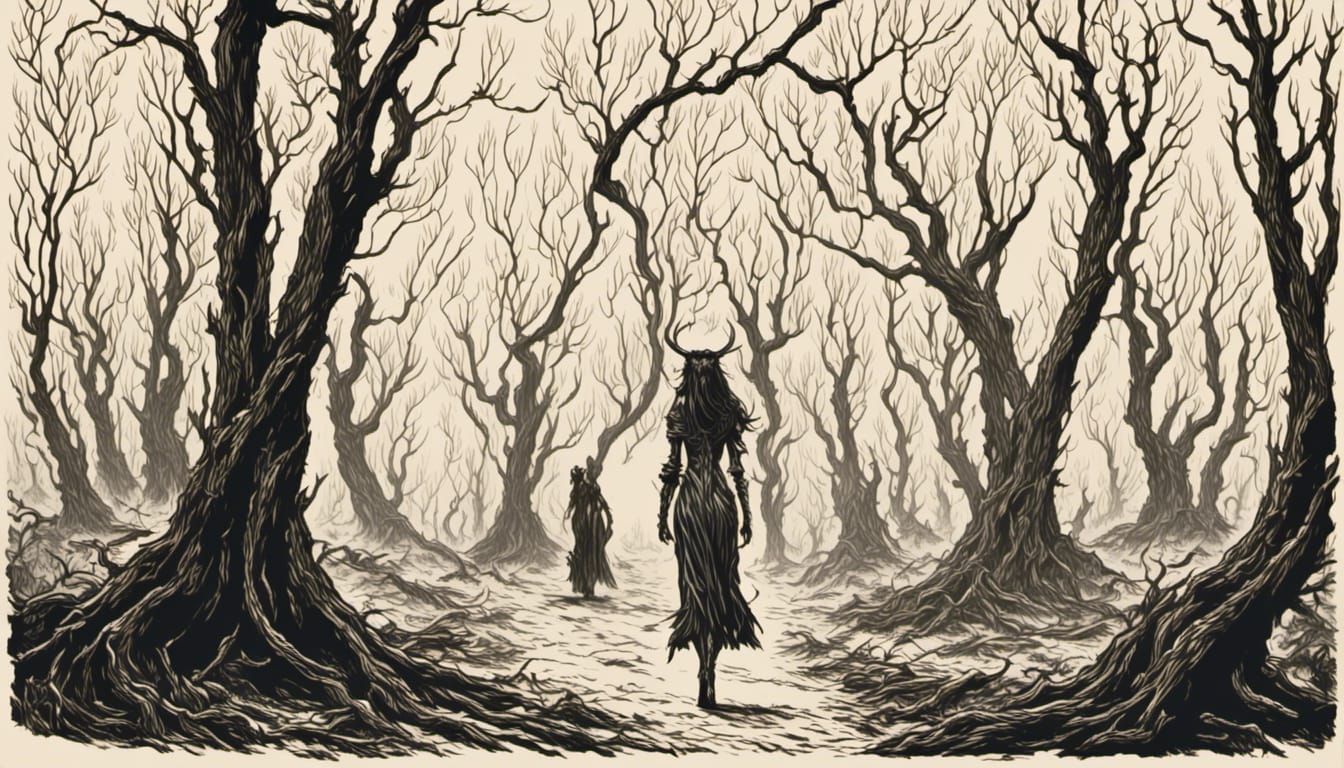 Maiden in Willow Forest: Dark Fantasy Style