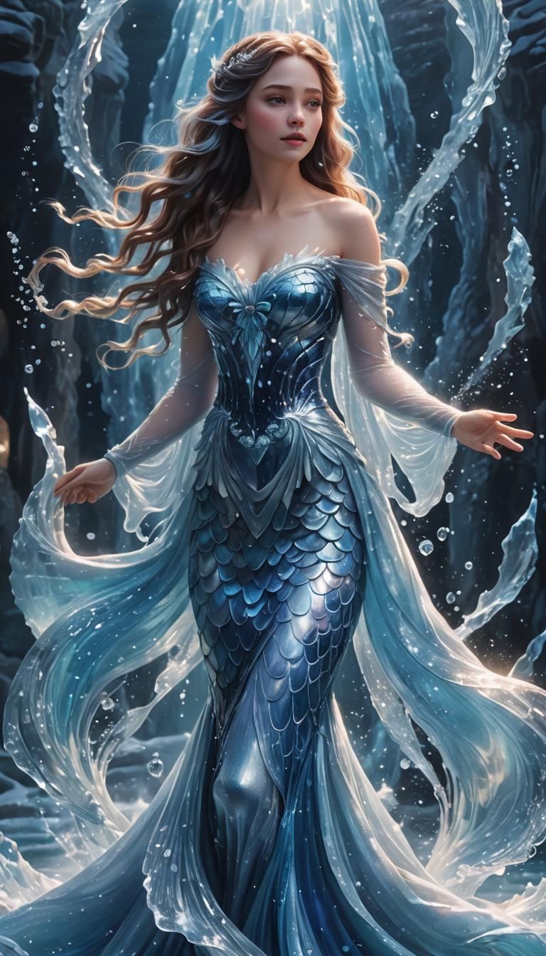 Ice Mermaid Goddess in Disney Style