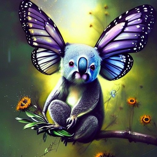 Adorable Koala Butterfly Hybrid Flying Among Flowers