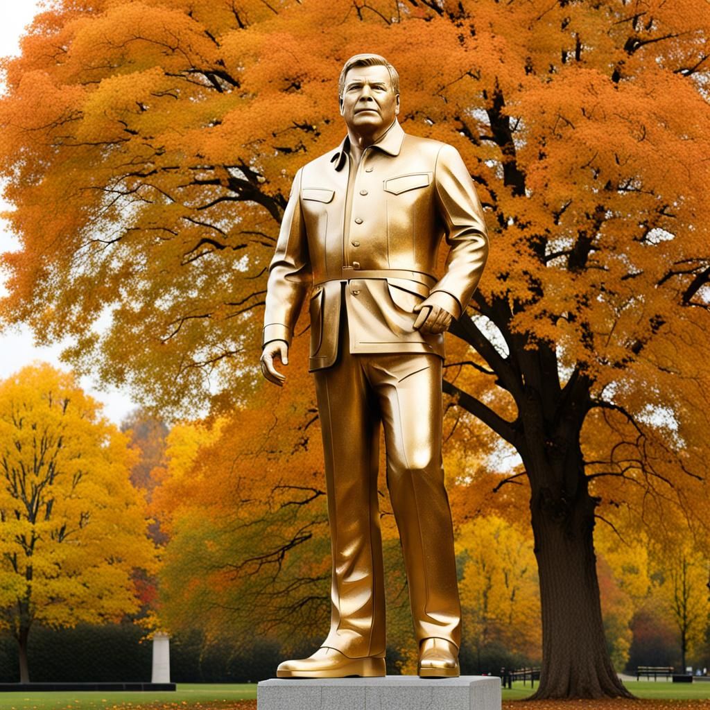 Golden William Shatner Statue in Autumn Park