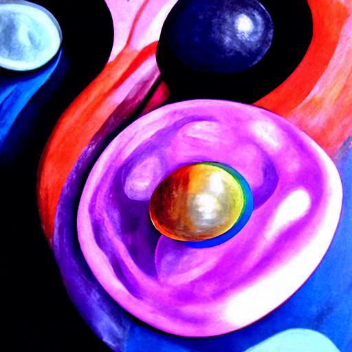 Abstract Floating Rings and Balls: Oil on Canvas