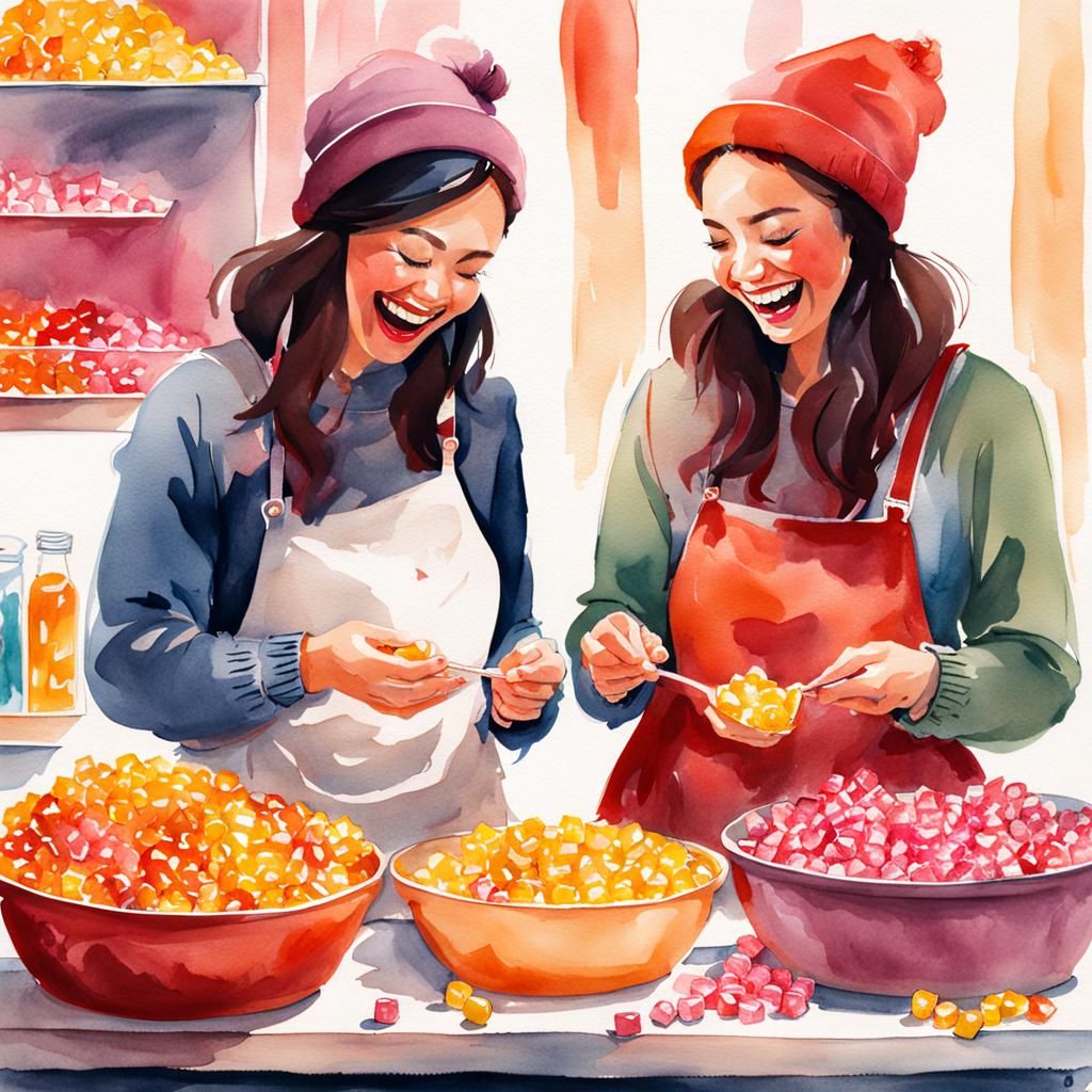 Cozy Watercolor: Women Sorting Candy