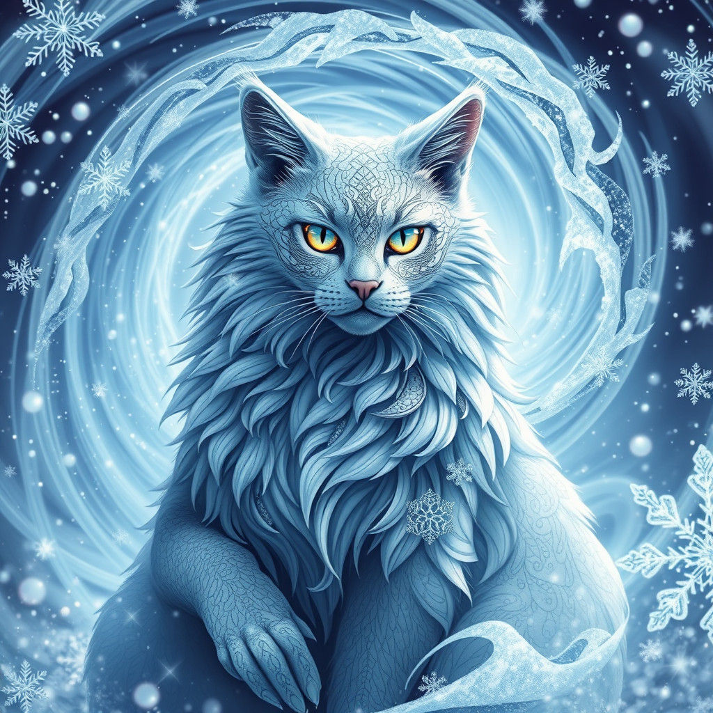 Majestic Snow Cat Queen in Futuristic Concept Art