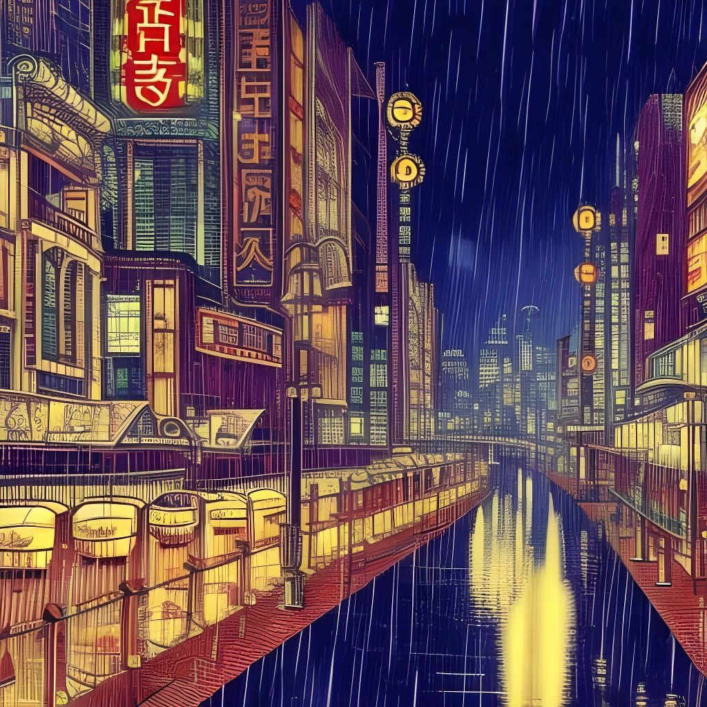 Steampunk Noir Tokyo Cityscape by Ivan Bilibin