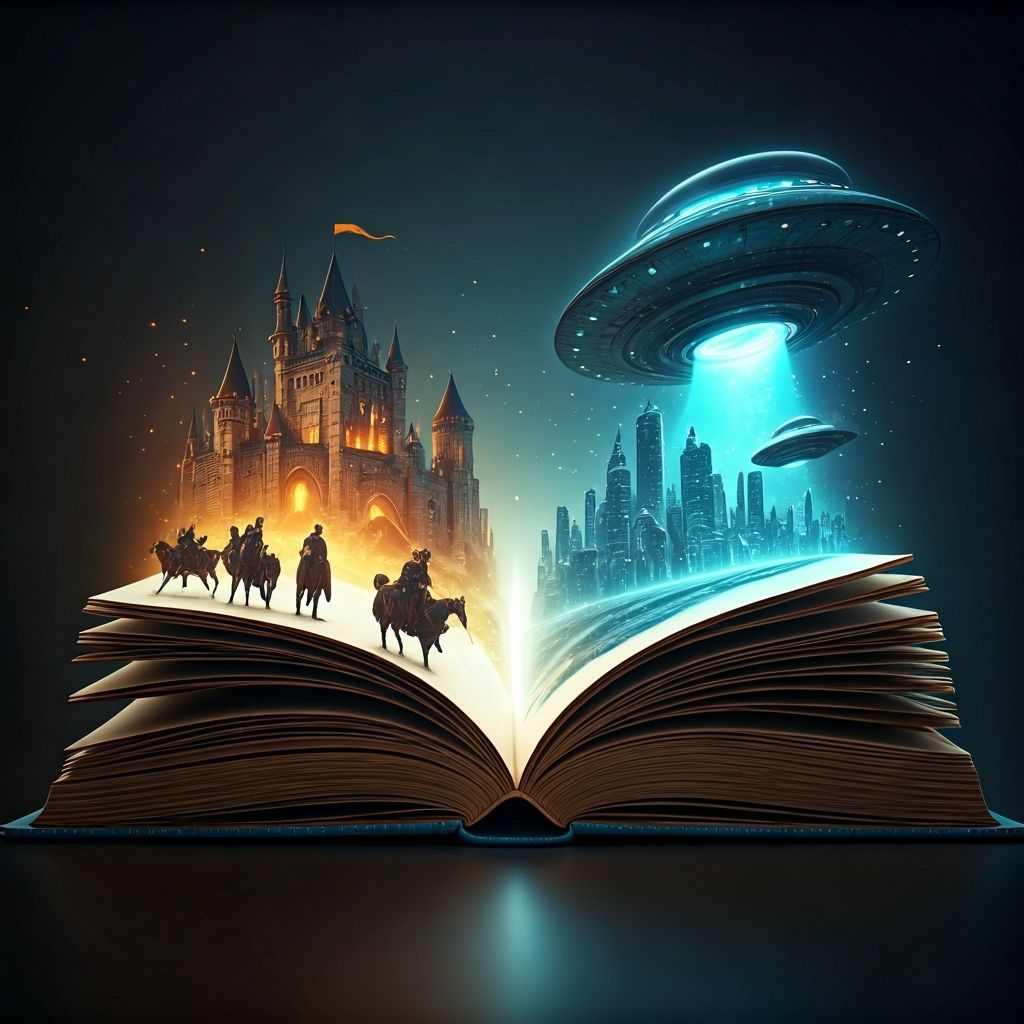 Magical Book Portal to Medieval and Future Worlds